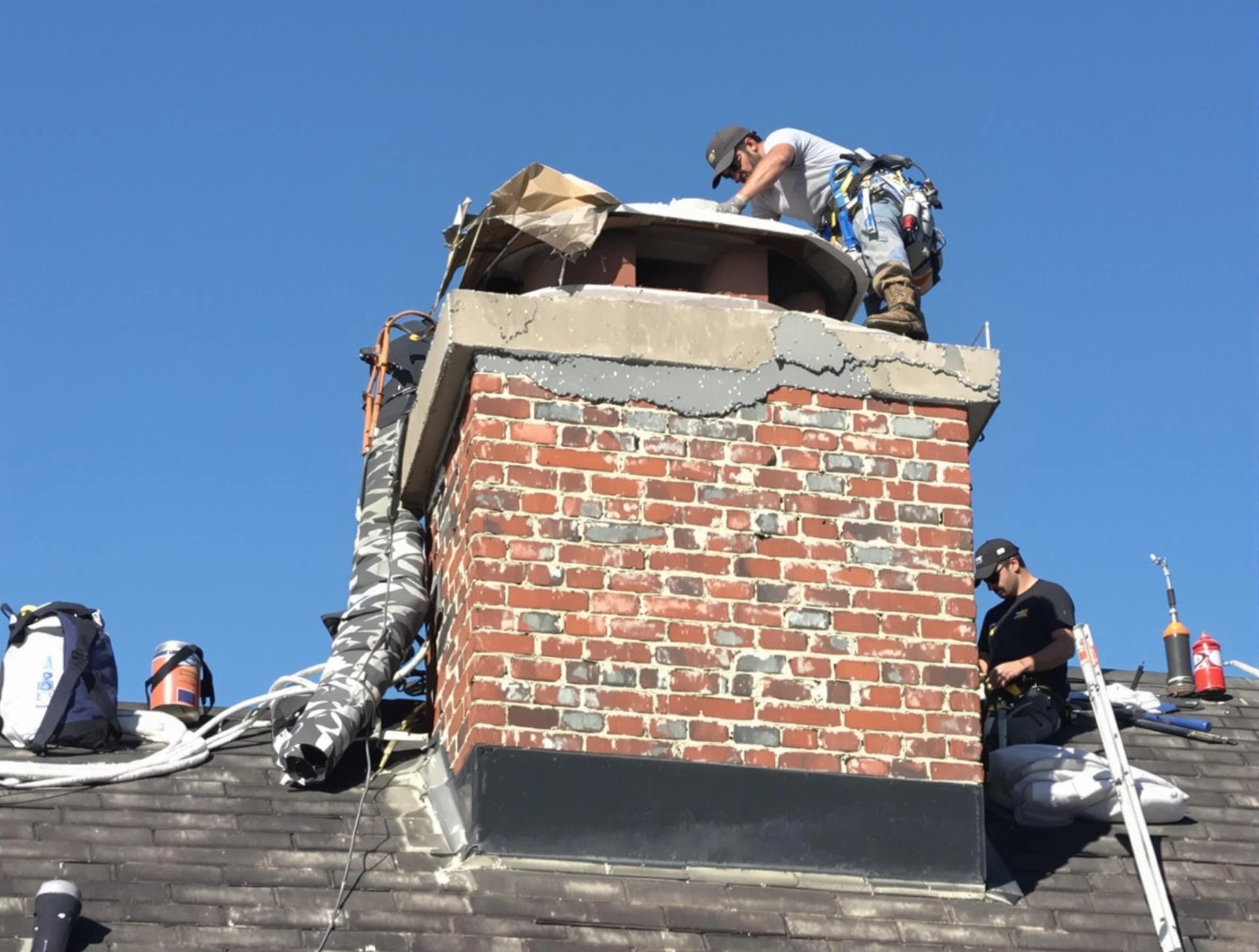 Layton Chimney Sweep installing a custom chimney crown in Layton, UT