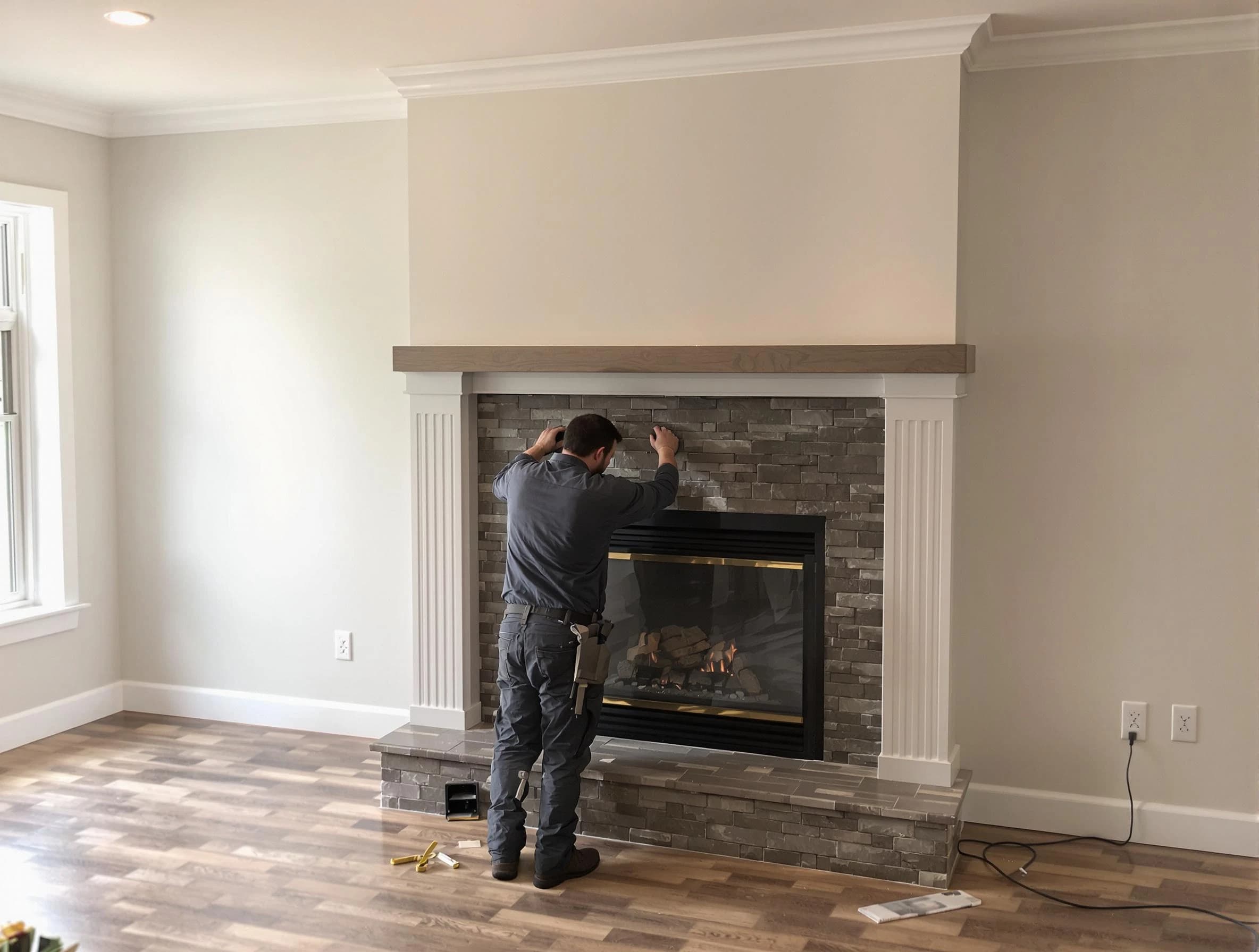 Layton Chimney Sweep finishing a custom fireplace install in Layton, UT